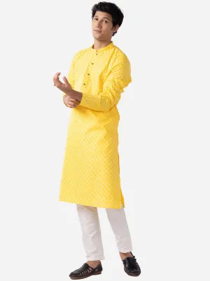 Traditional Yellow Printed Kurta for Men