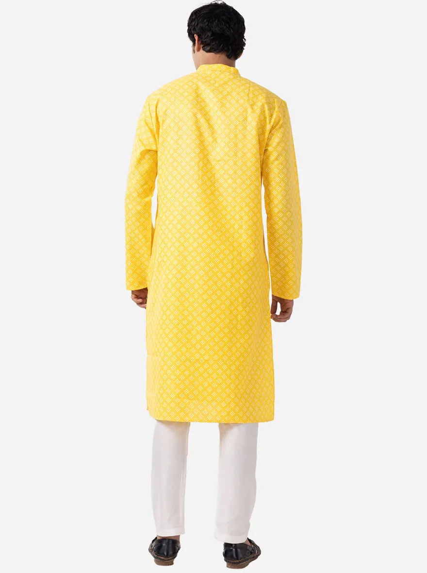 Traditional Yellow Printed Kurta for Men