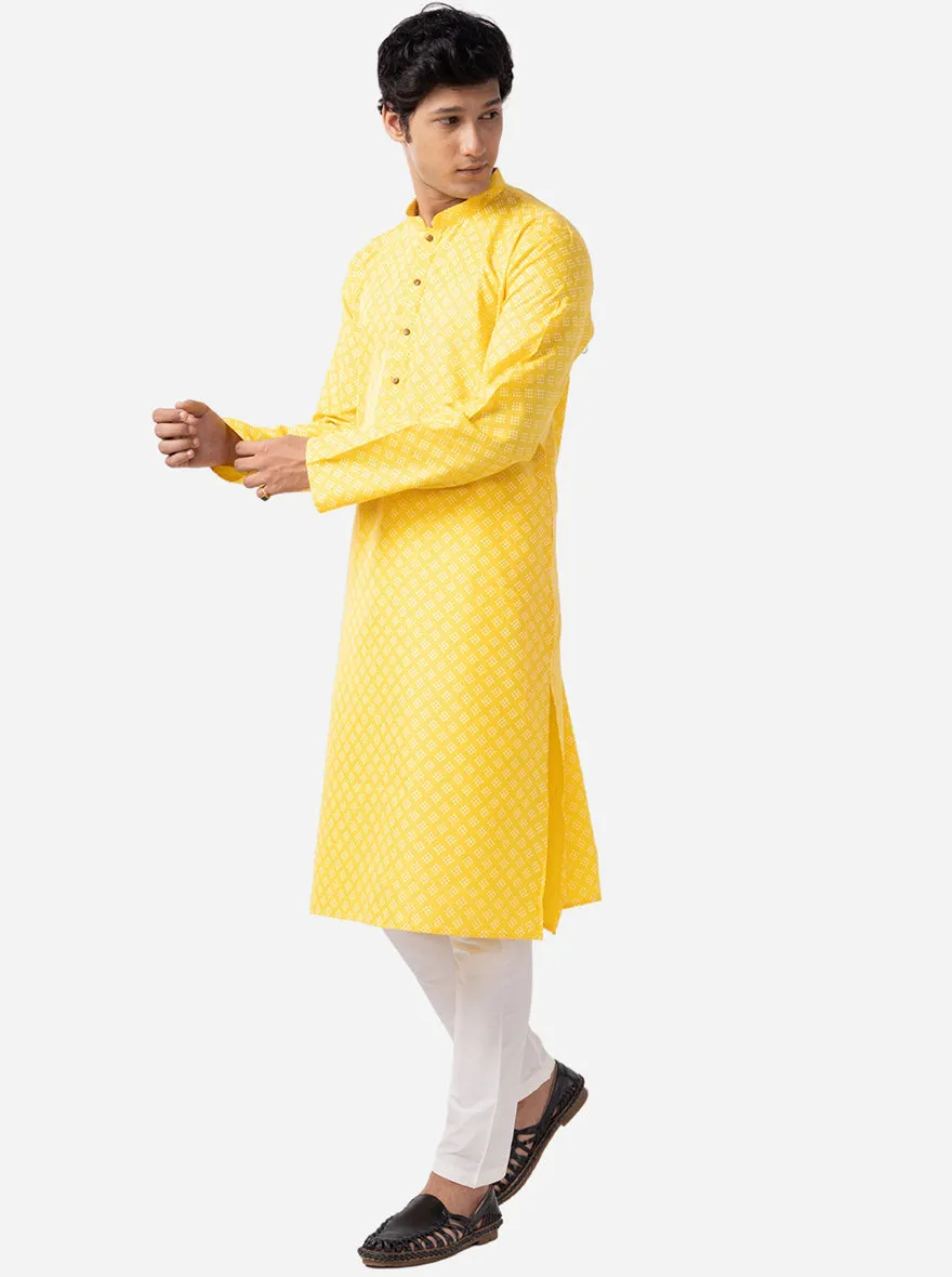 Traditional Yellow Printed Kurta for Men