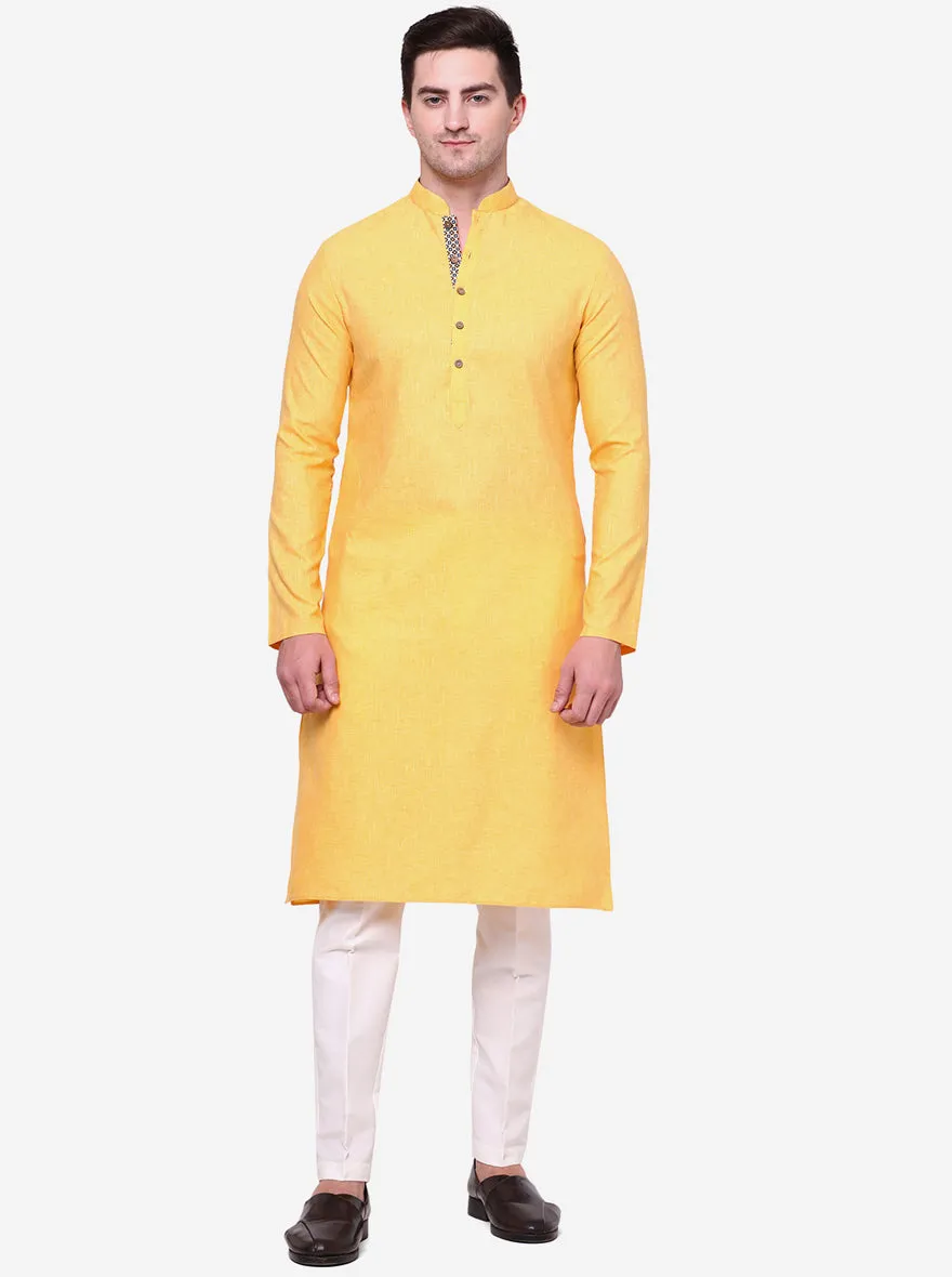 Traditional Yellow Solid Kurta For Men