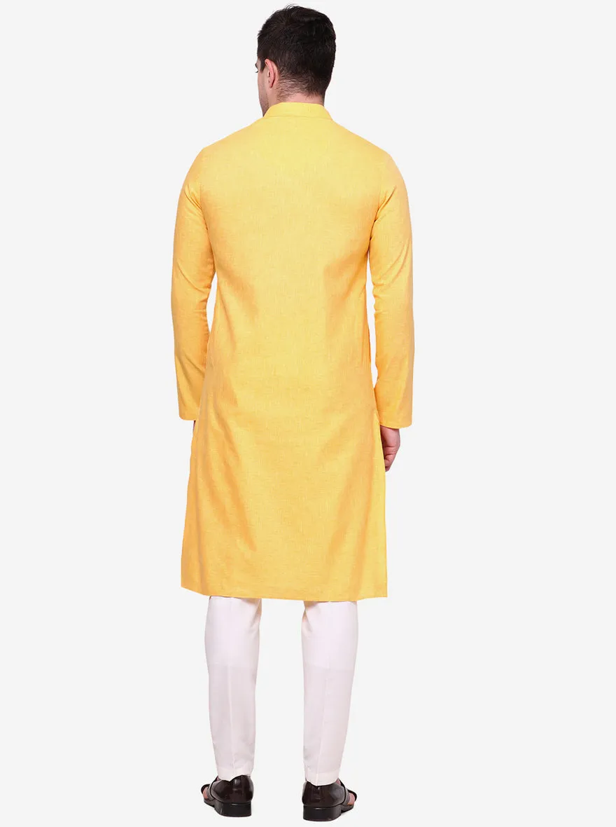 Traditional Yellow Solid Kurta For Men