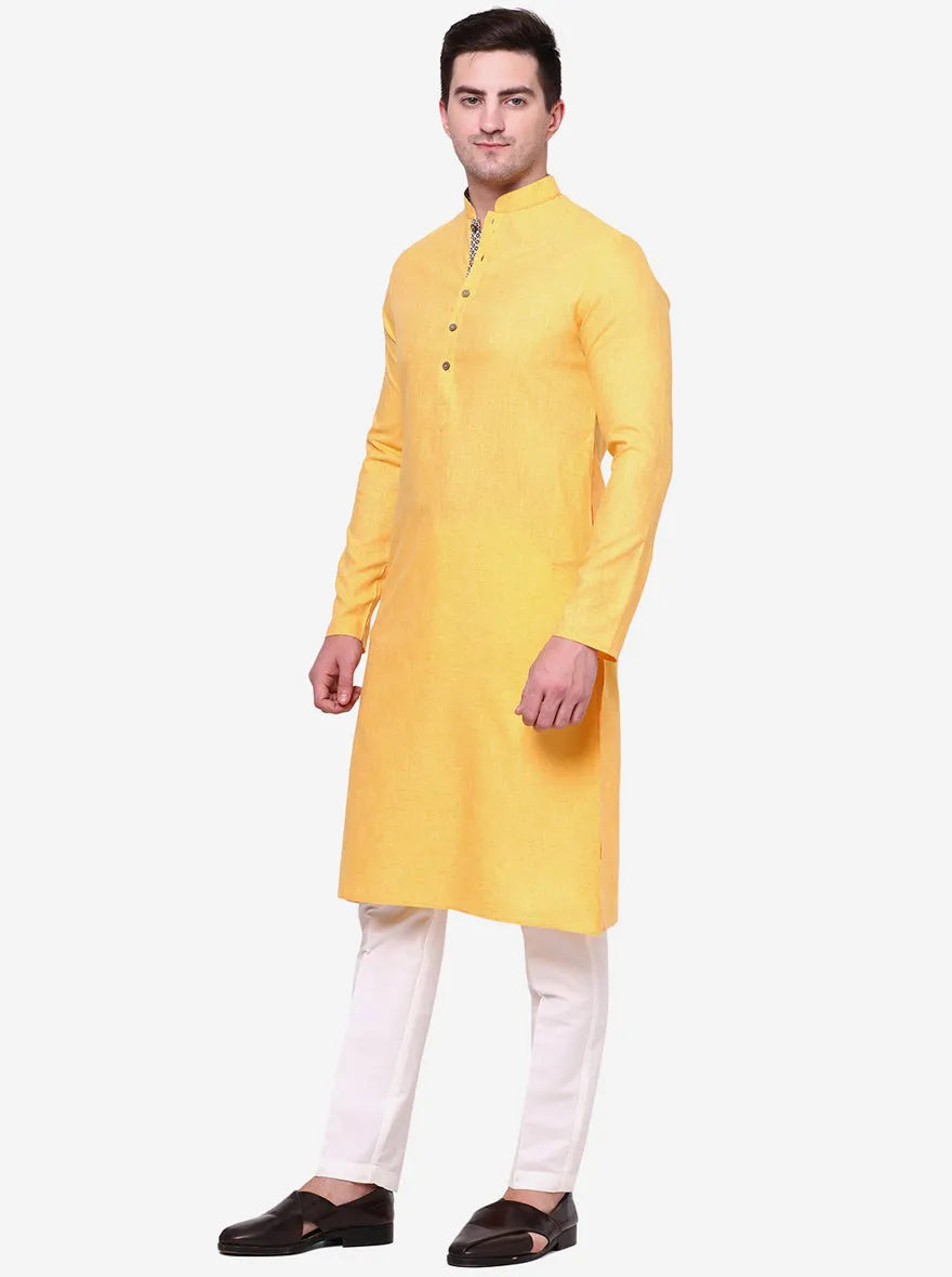 Traditional Yellow Solid Kurta For Men