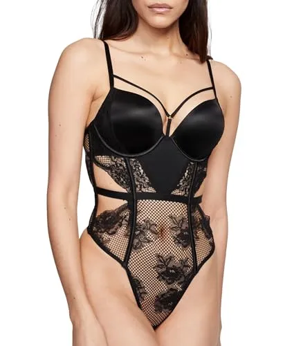 Victoria's Secret Bombshell Fishnet Floral Teddy, Black, X-Small