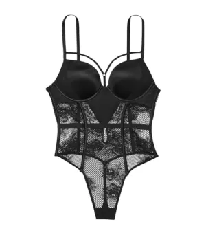 Victoria's Secret Bombshell Fishnet Floral Teddy, Black, X-Small