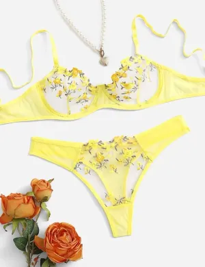 Yellow Floral Lingerie Set