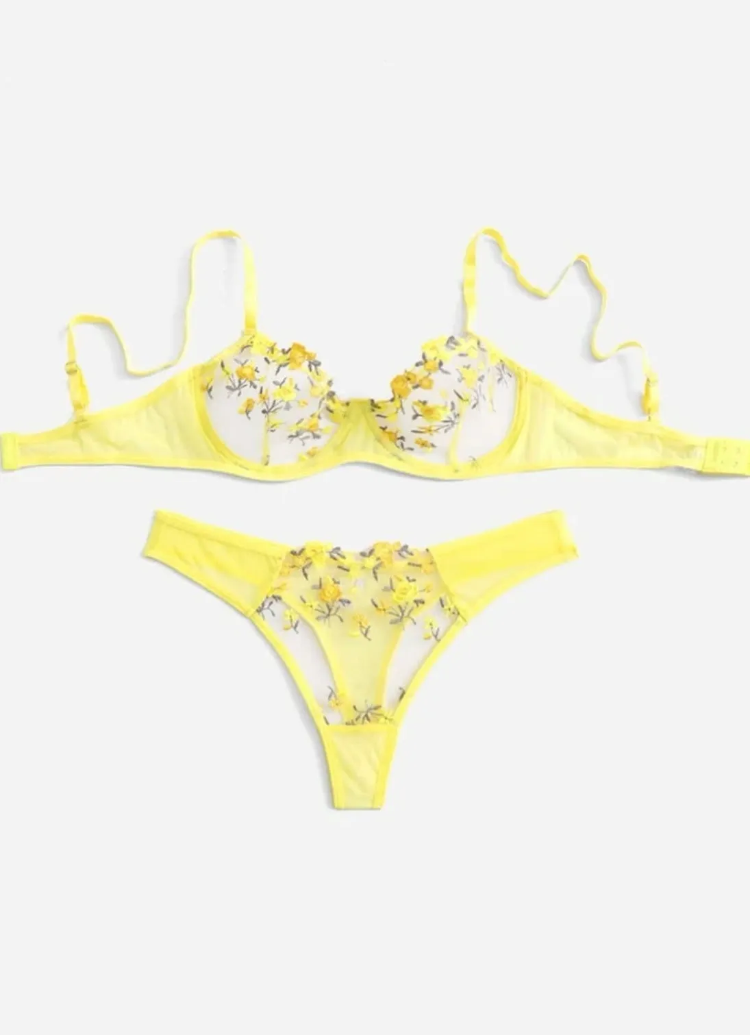 Yellow Floral Lingerie Set